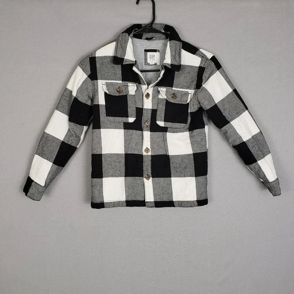 GAP Kids Size M Buffalo Check Button Up Shirt Black White‎ Fall Plaid Lumberjack